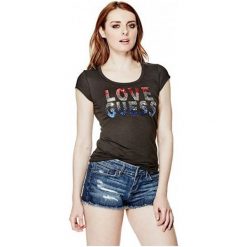 Guess Damski T-Shirt Kaida Sequin Tee Black (Rozmiar M). T-shirty damskie marki Guess. W wyprzedaży za 126.00 zł.