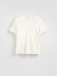 T-shirt regular z bawełny merceryzowanej - złamana biel. T-shirty męskie Reserved, l, bez wzorów, z bawełny, bez kołnierzyka. Za 99.99 zł.