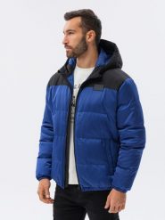 Kurtka męska pikowana - niebieska V1 - Rozmiar: XL. Niebieskie kurtki męskie Ombre Clothing, l, bez wzorów, z poliesteru, bez kaptura. W wyprzedaży za 99.99 zł.