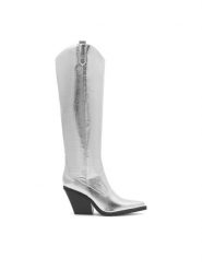 Jenny Fairy Kowbojki LS5841-07-2 ALEXIS Srebrny. Szare kozaki damskie Jenny Fairy, ze skóry, bez obcasa, na słupku. Za 229.99 zł.