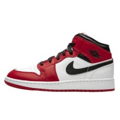 Buty do chodzenia dla dorosłych Air Jordan 1 Mid Chicago White. Białe obuwie sportowe damskie Jordan, bez wzorów, ze skóry, tenisowe. Za 746.95 zł.