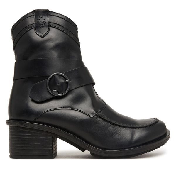 Botki Fly London. Czarne botki damskie Fly London, bez obcasa, na słupku, bez zapięcia. Za 839.99 zł.