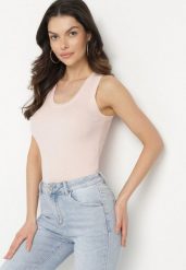 Różowy Top z Modalem i Wiskozą Sanilatia. Czerwone bluzki damskie Born2be, na lato, m, bez wzorów, z jeansu, eleganckie, bez kołnierzyka, bez ramiączek. Za 84.99 zł.