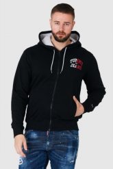 TOMMY JEANS Czarna bluza męska na zamek z dużym logo. Czarne bluzy męskie Tommy Jeans, m, bez wzorów, z jeansu, z kapturem. W wyprzedaży za 299.99 zł.