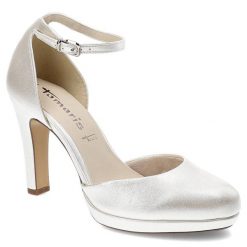 Białe Sandały Tamaris Eleganckie Damskie Obuwie. Białe klapki damskie Tamaris, z aplikacjami, ze skóry ekologicznej, bez obcasa, na obcasie, bez zapięcia. Za 189.00 zł.