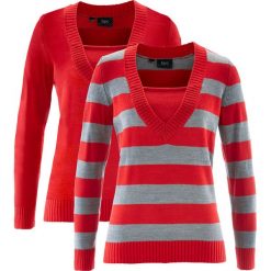 Sweter (2 szt. w opak.) bonprix truskawkowy w paski + truskawkowy. Swetry damskie bonprix. Za 49.98 zł.