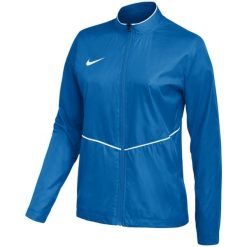 Kurtka damska Nike Park 26 Rain, wodoodporna, 100% poliester z recyklingu. Niebieskie kurtki sportowe damskie Nike, bez wzorów, z poliesteru, bez kaptura, do piłki nożnej. Za 141.99 zł.