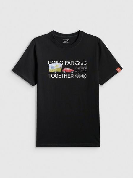 4F T-shirt regular z nadrukiem męski - czarny S. Czarne t-shirty męskie 4f, m, bez wzorów, z bawełny, klasyczne, bez kołnierzyka. W wyprzedaży za 69.99 zł.