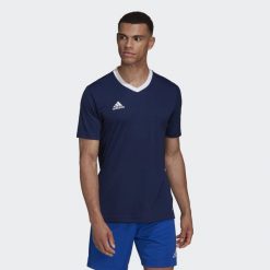Koszulka piłkarska męska adidas Entrada 22 Jersey. Niebieskie koszulki sportowe męskie Adidas, m, bez wzorów, z jersey, bez kołnierzyka, bez ramiączek, do biegania. Za 59.00 zł.