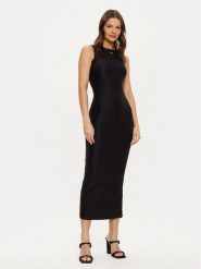 Guess Sukienka dzianinowa W4YK0J KCDE0 Czarny Slim Fit. Czarne sukienki damskie Guess, xs, z aplikacjami, z dzianiny, bez kołnierzyka, bez ramiączek. Za 279.99 zł.