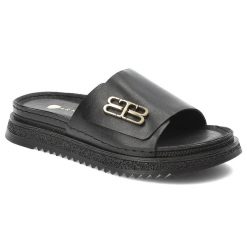 Czarne Klapki Armodo Modne Wsuwane Obuwie Damskie. Czarne klapki damskie Armodo, bez wzorów, z materiału, eleganckie, bez obcasa, na płaskiej podeszwie. Za 229.00 zł.