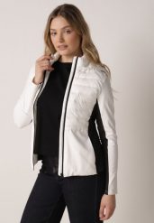 Biała Pikowana Kurtka Przejściowa z Kapturem i Elastycznymi Rękawami Nikitha. Białe kurtki damskie Born2be, l, bez wzorów, z jeansu, z kapturem. Za 149.99 zł.