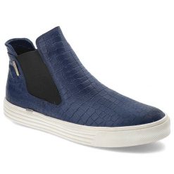 Botki damskie Carinii, wsuwana z gumką i na płaskiej podeszwie, brązowe, B3017_-E09-000-POL-996. Niebieskie botki damskie Carinii, z gumy, bez obcasa, na płaskiej podeszwie, bez zapięcia. Za 219.00 zł.