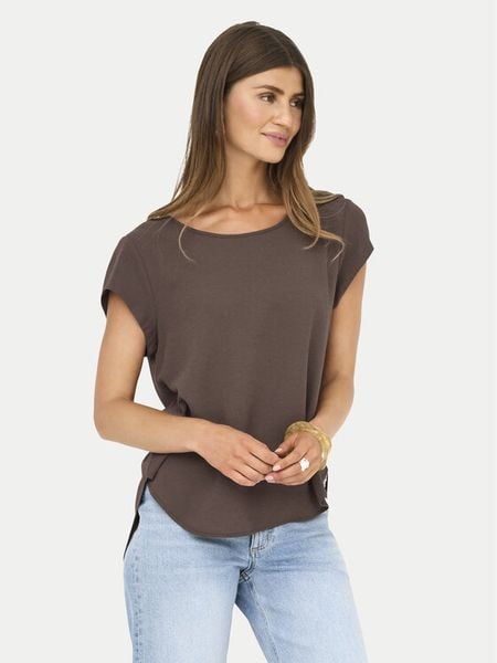 ONLY Bluzka Vic 15142784 Brązowy Regular Fit. Brązowe bluzki damskie Only, bez wzorów, z syntetyku, bez kołnierzyka, bez ramiączek. Za 49.99 zł.