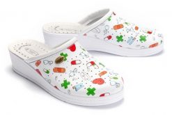 SANITAL FLEX 707/24 fantasia, klapki profilaktyczne damskie. Klapki damskie Sanital-Flex, bez wzorów, ze skóry, bez obcasa. Za 119.90 zł.