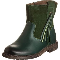 Skórzane botki w kolorze zielonym. Botki dziewczęce marki Zimowe obuwie dla dzieci. W wyprzedaży za 139.95 zł.