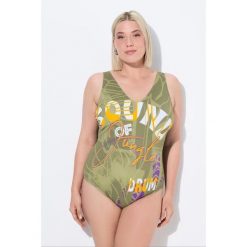 Damski Strój kąpielowy dżungla bez miękkich miseczek dekolt w serek. Zielone kostiumy jednoczęściowe damskie Ulla Popken, l, bez wzorów, z elastanu, sportowe, plus size, do pływania. Za 195.99 zł.