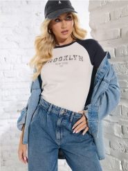 Koszulka - granatowy. Niebieskie t-shirty damskie Sinsay, l, bez wzorów, bez kołnierzyka. W wyprzedaży za 13.99 zł.