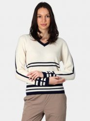 Sweter Damski Luhta Huttula. Białe swetry damskie Luhta, na jesień, l, bez wzorów, z materiału, eleganckie, bez kołnierzyka, bez ramiączek, długie, bez kaptura. Za 449.00 zł.