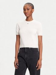 Tommy Jeans Sweter Essential DW0DW19336 Beżowy Regular Fit. Brązowe swetry damskie Tommy Jeans, l, bez wzorów, z bawełny, bez kołnierzyka, bez ramiączek, bez kaptura. Za 289.99 zł.