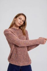 Sweter z ozdobną strukturą beżowy. Brązowe swetry damskie MOODO, l, bez wzorów, z poliamidu, bez kołnierzyka, bez ramiączek, bez kaptura. Za 159.99 zł.