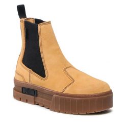 Sztyblety Puma. Żółte botki damskie Puma, bez obcasa, na płaskiej podeszwie, bez zapięcia. Za 409.99 zł.