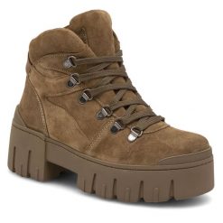 Trzewiki Badura. Brązowe botki damskie Badura, bez obcasa, na płaskiej podeszwie, bez zapięcia. Za 429.99 zł.