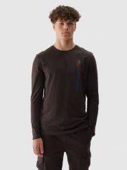 4F Longsleeve regular męski - brązowy M. Brązowe koszulki sportowe męskie 4f, m, bez wzorów, z bawełny, klasyczne, bez kołnierzyka. W wyprzedaży za 39.99 zł.