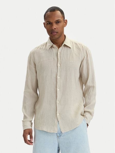 BOSS Koszula Relegant 50567579 Beżowy Regular Fit. Brązowe koszule męskie Boss, m, bez wzorów, ze lnu, bez kołnierzyka, bez ramiączek. Za 381.99 zł.