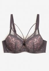 Szaro-Różowy Koronkowy Biustonosz Full Cup z Regulowanymi Ramiączkami Nestalily. Szare biustonosze Renee, bez wzorów, z koronki. Za 44.99 zł.