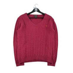 Second life - Lauren Ralph Lauren Sweter damski ze splotem czerwony - Jak nowy. Czerwone swetry damskie Ralph Lauren, l, bez wzorów, ze splotem, eleganckie, bez kołnierzyka, bez ramiączek, bez kaptura. Za 149.06 zł.