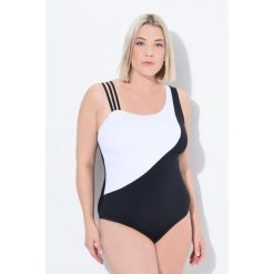 Damski Kostium kąpielowy bloki kolorów 3 ramiączka miękkie miseczki. Czarne kostiumy jednoczęściowe damskie Ulla Popken, plus size, bez wzorów, z elastanu, sportowe, plus size, do pływania. Za 244.99 zł.