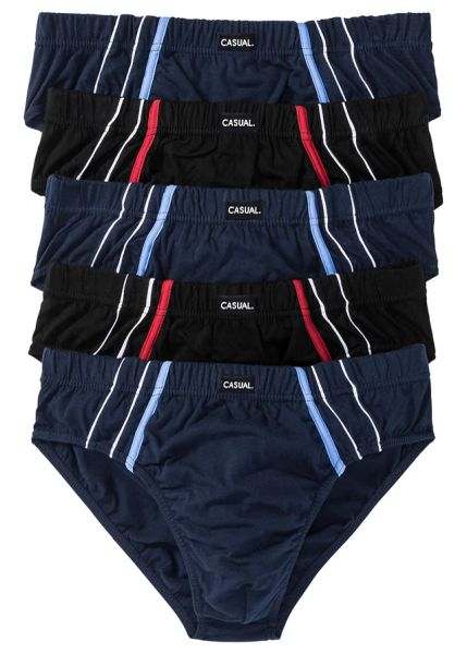Slipy maxi z bawełną (zestaw 5 par). Niebieskie slipki męskie bonprix, m, bez wzorów, z bawełny. Za 74.99 zł.