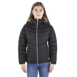 Kurtka Damska Nadina Wodoodporna. Czarne kurtki damskie Trespass, l, bez wzorów, z materiału, z kapturem. Za 206.99 zł.