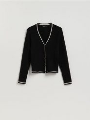 Strukturalny kardigan z wiskozą - czarny. Czarne kardigany damskie Reserved, l, bez wzorów, z dzianiny. Za 109.99 zł.