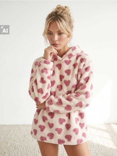 Bluza polarowa w serca - biały. Białe bluzy damskie Sinsay, l, bez wzorów, z polaru, bez kaptura. Za 49.99 zł.