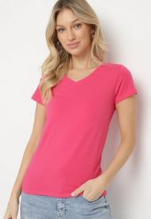 Różowy T-shirt Bawełniany z Trójkątnym Dekoltem Tolilara. Czerwone bluzki damskie Born2be, l, bez wzorów, z bawełny, eleganckie, bez kołnierzyka, bez ramiączek. Za 24.99 zł.