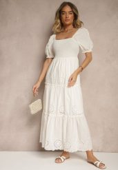 Biała Sukienka z Bawełny Ozdobiona Haftem Iffirina. Białe sukienki damskie Renee, na co dzień, l, z aplikacjami, z bawełny, bez kołnierzyka, bez ramiączek, maxi. Za 129.99 zł.