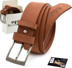 Beltimore BELTIMORE męski pasek skórzany pudełko zamszowy camel A78. Brązowe paski damskie Beltimore, bez wzorów, z zamszu. Za 60.49 zł.