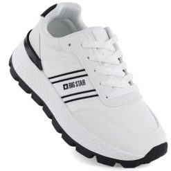 Półbuty sportowe damskie na platformie białe Big Star TT274882. Białe półbuty damskie Big Star, bez wzorów, ze skóry ekologicznej, retro, bez obcasa, na platformie, bez zapięcia. Za 179.99 zł.