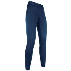 Dziewczęce legginsy jeździeckie z pełną przyczepnością HKM Yvi. Niebieskie legginsy dla dziewczynek HKM, bez wzorów, z lycry. Za 245.50 zł.
