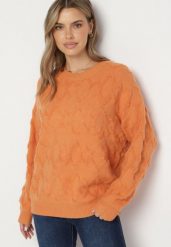 Pomarańczowy Sweter o Luźnym Kroju i Wzorzystym Splocie ze Ściągaczami Elondrae. Brązowe swetry damskie Born2be, uniwersalny, bez wzorów, z bawełny, eleganckie, bez kołnierzyka, bez ramiączek, długie, bez kaptura. Za 149.99 zł.