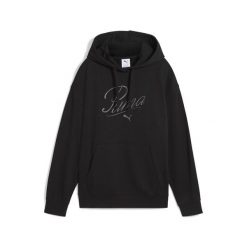 Damska bluza z kapturem ESS SCRIPT Comfort PUMA Black. Czarne bluzy sportowe damskie Puma, bez wzorów, z kapturem, do biegania. Za 309.98 zł.