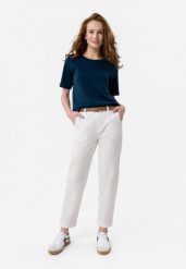 Bawełniane spodnie R-LANA. Białe spodnie materiałowe damskie Volcano, s, bez wzorów, z bawełny, z standardowym stanem. Za 149.99 zł.