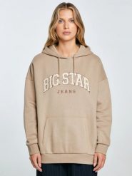 Bluza damska z kapturem z logo BIG STAR beżowa Rubialsa 805. Brązowe bluzy damskie Big Star, l, z aplikacjami, z dzianiny, z kapturem. Za 269.99 zł.