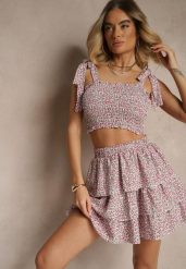 Różowy Komplet Kwiatowy Print Top Wiązany na Ramiączkach i Rozkloszowana Spódniczka Nativirae. Czerwone spódnice damskie Renee, na lato, m, bez wzorów, z materiału, rozkloszowane. Za 39.99 zł.