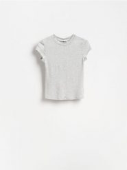 T-shirt z modalem - jasnoszary. Szare t-shirty damskie Reserved, l, bez wzorów, z bawełny, bez kołnierzyka. Za 45.99 zł.