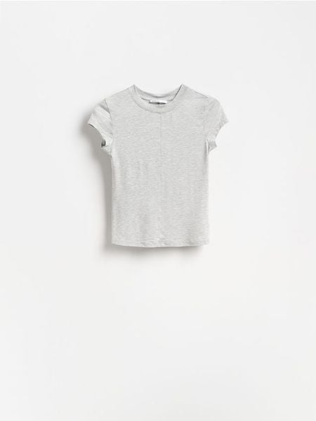 T-shirt z modalem - jasnoszary. Szare t-shirty damskie Reserved, l, bez wzorów, z bawełny, bez kołnierzyka. Za 45.99 zł.