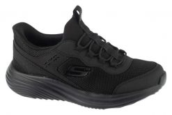 Buty sportowe Sneakersy chłopięce, Slip-ins Bounder Pro. Czarne trampki i tenisówki chłopięce Skechers, bez wzorów, z materiału, sportowe, przed kostkę, bez zapięcia. Za 199.99 zł.