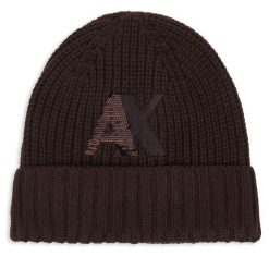 Czapka Armani Exchange. Brązowe czapki i kapelusze damskie Armani Exchange, na zimę, bez wzorów. Za 299.99 zł.